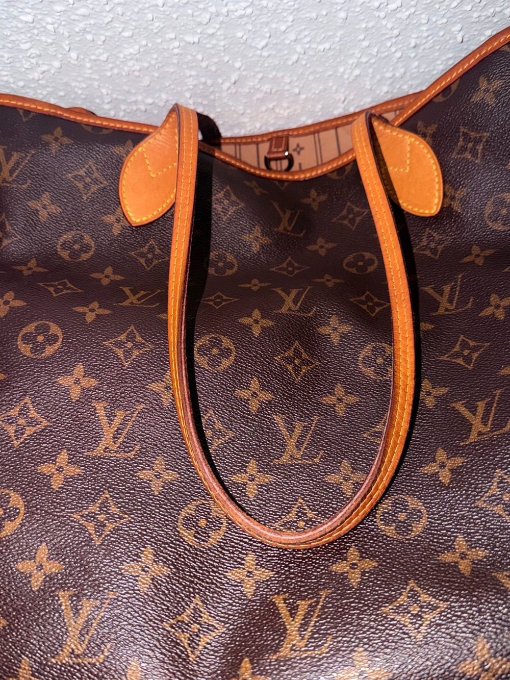 Louis Vuitton Monogram Canvas Tote in Brown Tan Leather Trim size GM neverfull - Picture 11 of 16